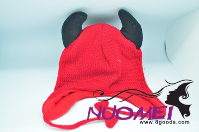 SK7702 red outsaid white inside ox horn hat for kids, lovely and soft