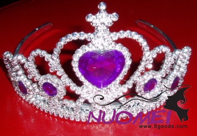 HT0082Crown with purple heart shape decoration for children and party