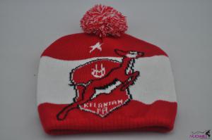 SK7624Fashion red and white hat with pom-pom on