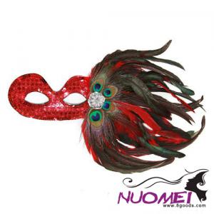 CM0018carnival red gorgeous mask with colorful plume