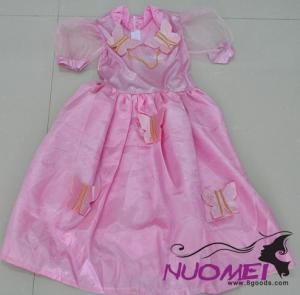 C0028pink long dress with  transparent sleeve for pretty girl