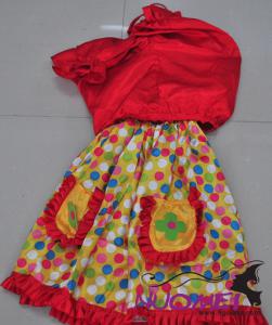 C0029red long dress with two pockets, round colorful spots