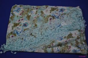 FS0064Fashion green flower and pink flower scarf with dedicate tassels