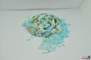 FS0066Fashion light blue scarf with green flower