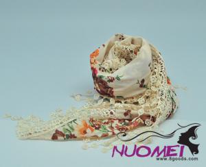 FS0076Fashion cream-color scarf with plant pattern