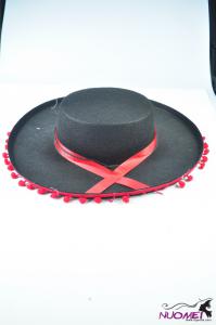SK7669Carnival black hat with red tassels and satin for maquerade
