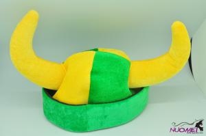 SK7671Carnival horn style hat in green and yellow for ballgame fans