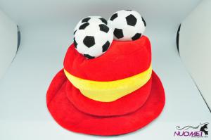 SK7724Carnival red hat with ball decoration and yellow stripe for ballgame fans