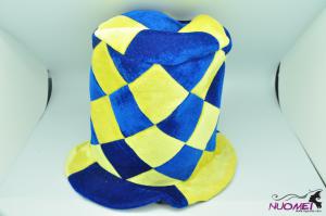 SK7677Carnival hat with dark blue and yellow check for ballgame fans