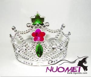 HT0021Crown with green and rose pink bead for children and birthday