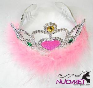 HT0072Crown with pink fluff and heart shape for girl and birthday party