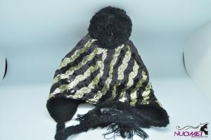 SK7608 Fashion black hats with golden sequins decoration