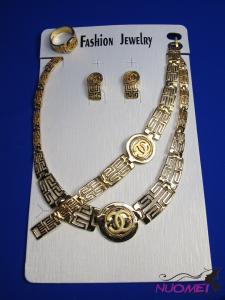 FJ0287Golden chain necklace and earrings jewelry