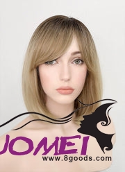 D0986 Blonde With Dark Roots Straight Bob Synthetic Wig