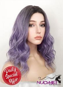 D0975 Purple Mixed Grey With Dark Roots Wavy Synthetic Wig