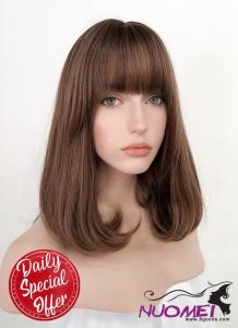 D0976 Chestnut Brown With Dark Roots Straight Synthetic Wig