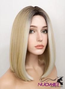 D0988 Mixed Blonde With Dark Roots Straight Bob Synthetic Wig