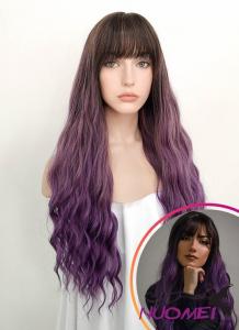 D0991 Two Tone Purple With Dark Roots Wavy Synthetic Wig