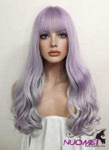 D1001 Pastel Purple Mixed Grey Wavy Synthetic Hair Wig