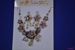 FJ0034Fashion purple and colorful diamond necklace earrings