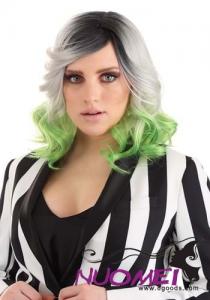 CW0165 Gray and Green Ombre Wig for Adults