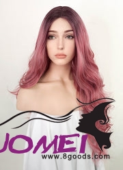 D0979 Pink With Dark Roots Wavy Synthetic Wig