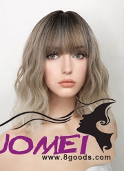 D0992 Two Tone Blonde Ombre with Dark Roots Wavy Bob Synthetic Hair Wig