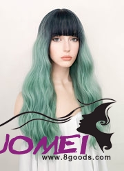 D1002 Green With Dark Roots Wavy Synthetic Hair Wig
