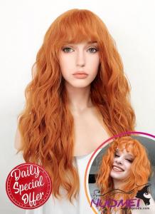 D0980 Orange Wavy Synthetic Hair Wig