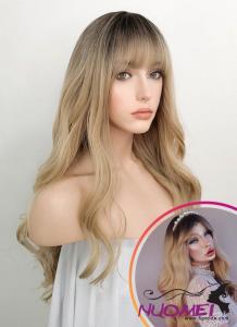 D0990 Blonde With Dark Roots Wavy Synthetic Wig