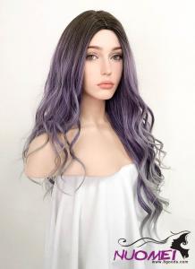 D1003 Purple Mixed Grey With Dark Roots Wavy Synthetic Wig